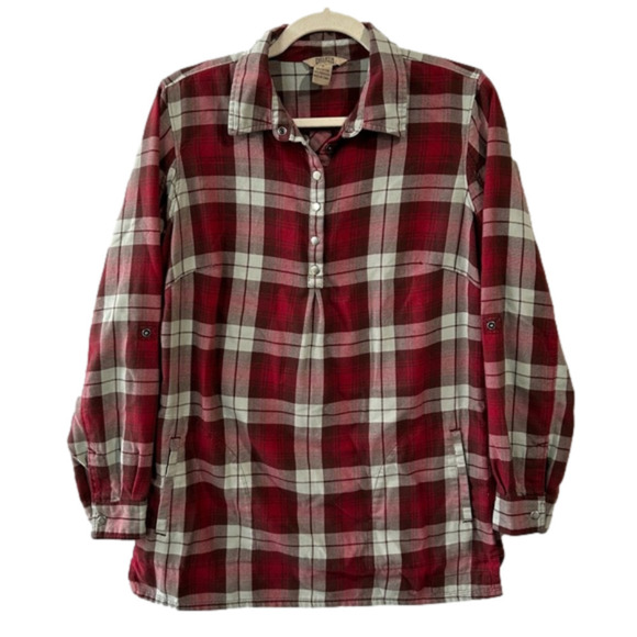 Duluth Trading Co Tops - Duluth Trading Co Red Plaid Flannel Popover Long Sleeve Button Tunic Size Small